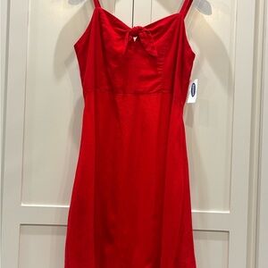 NWT Old Navy Red Linen A Line Dress with Bow Detail and smocked back size L